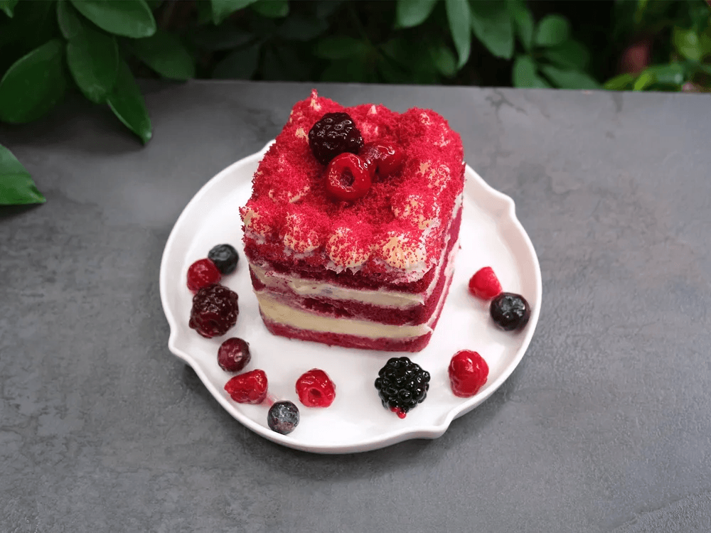 Behzadchoco red velvet dessert presentation.